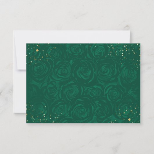 Groene en Gouden Prinses Elegante Trouwdag RSVP Kaartje (Achterkant)