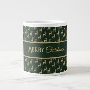 Groene en Gouden Rendier Kerstfeest Grote Koffiekop