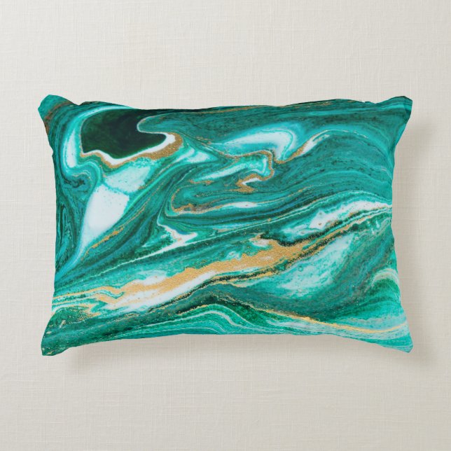 Groene en gouden rimpel van de agate achtergrond.  accent kussen (Voorkant)