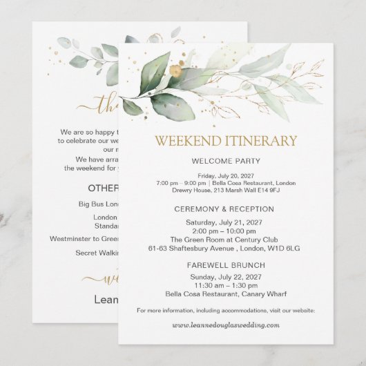 Groene en gouden rondleiding kaart (Voorkant / Achterkant)