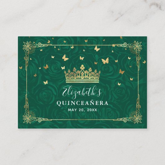 Groene en Gouden Roos Elegante Details Informatiekaartje (Achterkant)