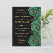 Groene en Gouden Rozen Bloemige Bruiloft Kaart (Staand voorkant)