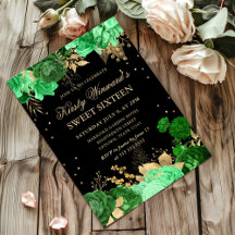Groene en gouden rozen rand bloemige Sweet Sixteen