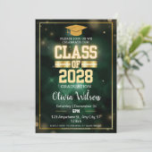 Groene en Gouden School Afstudeerfeest Kaart (Staand voorkant)