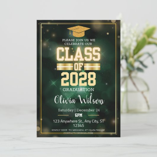 Groene en Gouden School Afstudeerfeest Kaart (Staand voorkant)