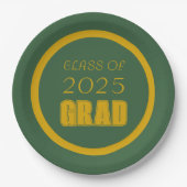 Groene en gouden schoolkleuren afstudeerfeest papieren bordje (Voorkant)