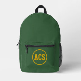 Groene en gouden schoolkleuren en letters bedrukte rugzak