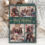 Groene en Gouden Sneeuwvlok 6 Foto Collage Kerstmi Feestdagen Kaart<br><div class="desc">Moderne Eenvoudige Elegante Kalligrafie Groene en Gouden Sneeuwvlok 6 Fotocollage Vrolijk Kerstscript Gevouwen Vakantie Kaart. Deze feestelijke, minimalistische, zes (6) foto vakantie wenskaart sjabloon is voorzien van een grid foto collage, wat sneeuwvlok en zegt "Merry Christmas"! De "Merry Christmas" begroetingstekst is geschreven in een prachtig grillig handgeschreven penseellettertypescript in goud...</div>