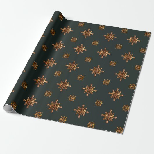 " GROENE EN GOUDEN SNOWFLAKES" CADEAUPAPIER (Uitgerold)