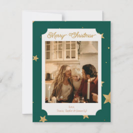 Groene en gouden sterren vakantie fotokaart feestdagenkaart