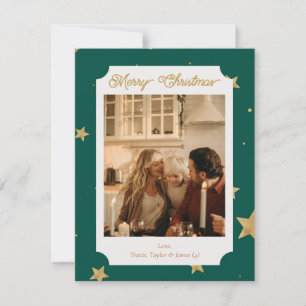 Groene en gouden sterren vakantie fotokaart feestdagenkaart