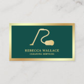Groene en gouden stofzuiger reinigingsdiensten visitekaartje (Voorkant)