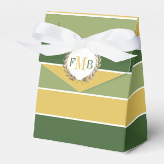 Groene en gouden strepen en monogram bruiloft bedankdoosjes