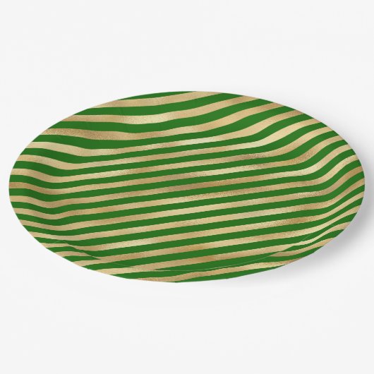 Groene en Gouden Strepen Feestelijke Papieren Bord (Gekanteld)