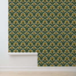 Groene en gouden tropische bladeren en bloemen behang