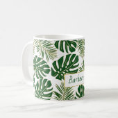 Groene en gouden tropische bladeren en naam koffiemok (Voorkant links)