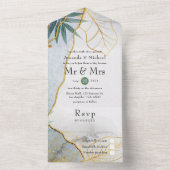 Groene en gouden tropische bruiloft all in one uitnodiging (Binnen)