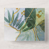 Groene en gouden tropische bruiloft all in one uitnodiging (Achterkant)