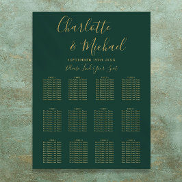 Groene en gouden trouwstoelindeling poster
