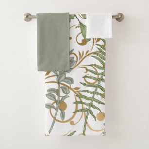 Groene en Gouden Varen Patroon Badhanddoek Set Bad Handdoek