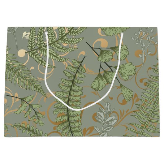 Groene en gouden varen patroon groot cadeauzakje (Voorkant)