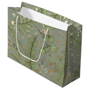 Groene en gouden varen patroon groot cadeauzakje