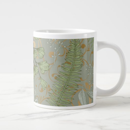 Groene en gouden varen patroon grote koffiekop (Rechts)