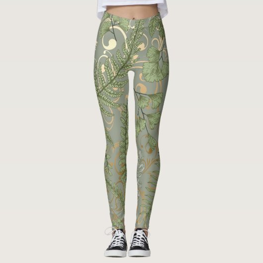 Groene en gouden varen patroon leggings (Voorkant)