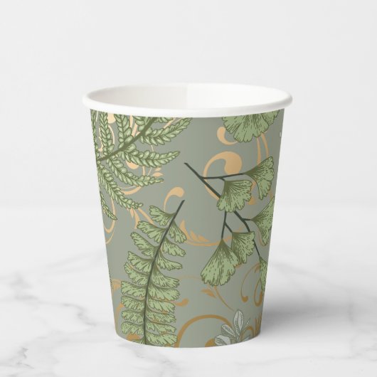 Groene en gouden varen patroon papieren bekers (Links)