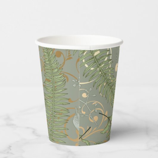 Groene en gouden varen patroon papieren bekers (Rechts)
