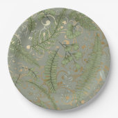 Groene en gouden varen patroon papieren bordje (Voorkant)