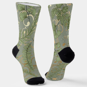 Groene en gouden varen patroon sokken