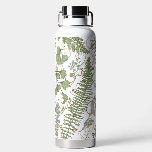 Groene en gouden varen patroon waterfles (Achterkant)