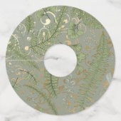Groene en gouden varen patroon wijnglaslabel (Voorkant)