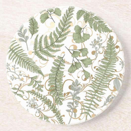 Groene en gouden varen patroon zandsteen onderzetter (Voorkant)