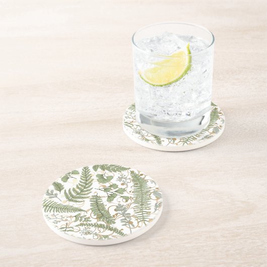 Groene en gouden varen patroon zandsteen onderzetter (Zijkant)