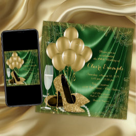 Groene en gouden verjaardagsfeest satijnen glitter kaart