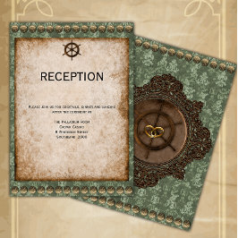 Groene en Gouden Victoriaanse Steampunk Ontvangst Informatiekaartje
