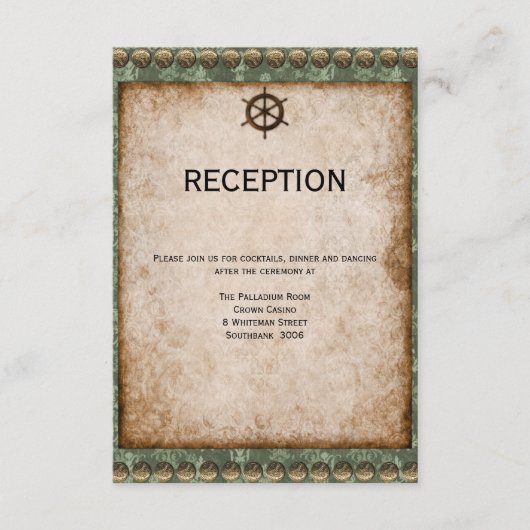 Groene en Gouden Victoriaanse Steampunk Ontvangst Informatiekaartje (Voorkant)