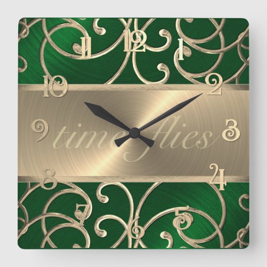 Groene en gouden vliegklok vierkante klok (Voorkant)
