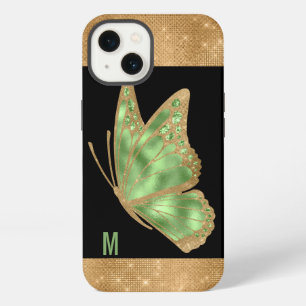 Groene en gouden vlindermonogram iPhone 13 hoesje