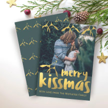 Groene en gouden vrolijke kerstkus foto vakantieka