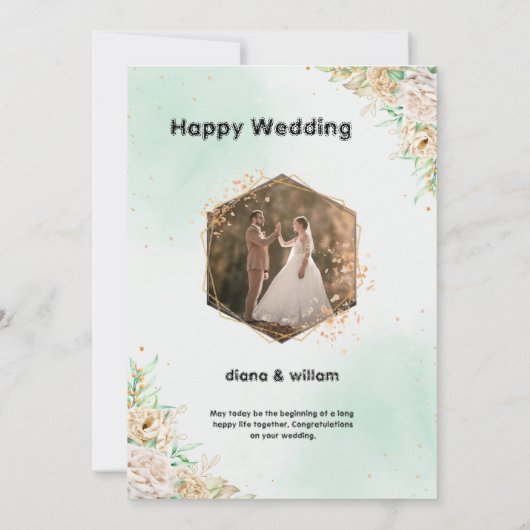 Groene en gouden Waterverf bruiloft Kaart (Achterkant)