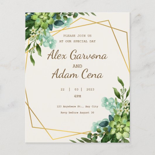 Groene en gouden Waterverf bruiloft uitnodiging Flyer (Voorkant)