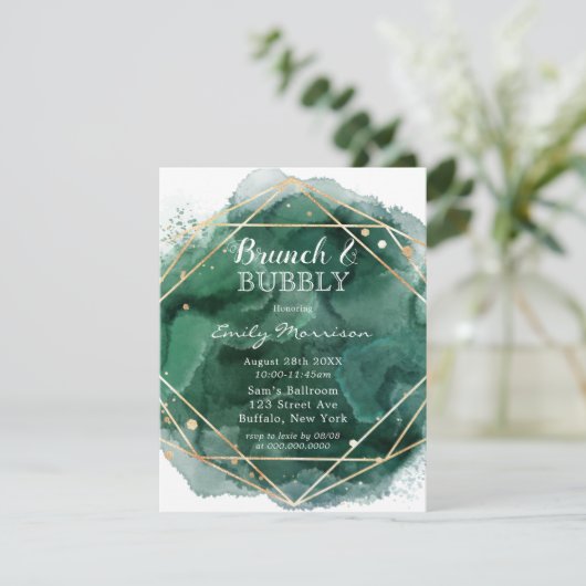 Groene en gouden Waterverf Brunch en Bubble Kaart (Staand voorkant)