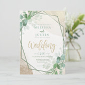 Groene en gouden Waterverf groene bruiloft Kaart (Staand voorkant)