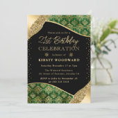 Groene en gouden winterdamast 21e verjaardag kaart (Staand voorkant)