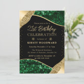 Groene en gouden winterpailletten 21e verjaardag kaart (Staand voorkant)