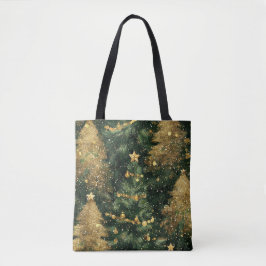 GROENE EN GOUDEN WINTERVAKANTIE KERSTBOMEN TOTE BAG