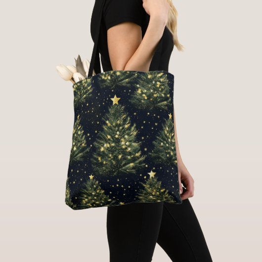 GROENE EN GOUDEN WINTERVAKANTIE KERSTBOMEN TOTE BAG (Dichtbij)
